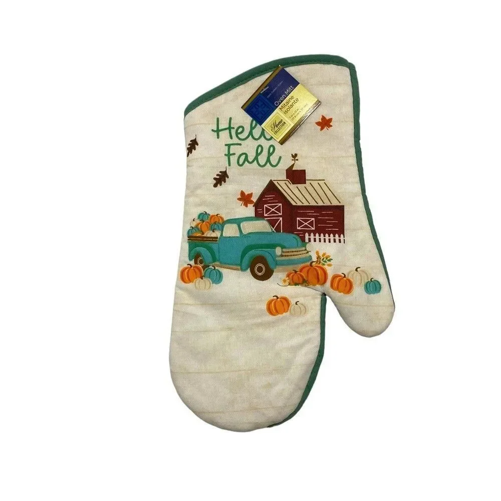 NWT Hello Fall Kitchen Linens Towels Pot Holders Thanksgiving Decor 4 Piece Set